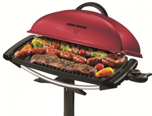 Distributed by Spectrum Brands, the George Foreman Indoor/Outdoor Barbeque Grill (GGR201RAU, RRP $129) can be placed on a benchtop or mounted on a stand and is designed to keep food away from grease and drain off excess fat.