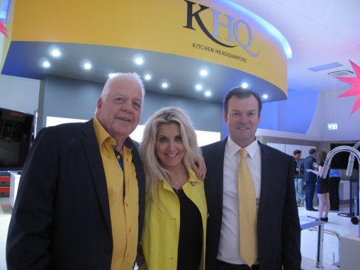 Retailer Rick Hart (left) with his partner Lisa and his business partner Nick Kirby. 