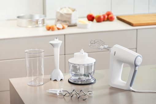With a powerful 1,000-watt motor, the Braun MultiMix (HM3135, RRP $129) is the Swiss army knife of hand mixers, with a range of attachments for chopping, blending and mixing.