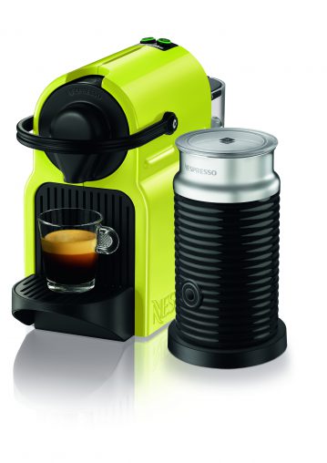 Nespresso’s compact and colourful Inissia will be available in two limited edition colours this Father’s Day. Pictured is the Lime Yellow Inissia (RRP $249), bundled with the Aerocinno milk frothing device and distributed by Breville. 