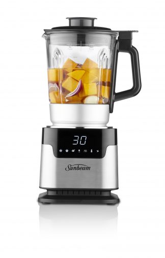 As the name suggests, the Sunbeam Soup & Smoothie blender (PB8100-FOP, RRP $299) is a hot and cold blender that can turn raw ingredients to hot soup in 30 minutes or make refreshing frozen drinks.