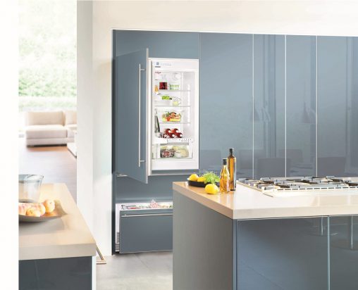 This 75-centimetre Liebherr bottom mount refrigerator (ECBN 5066, RRP $8,499) includes two Biofresh drawers mounted on telescopic rails. All features can be easily concealed behind cabinetry.