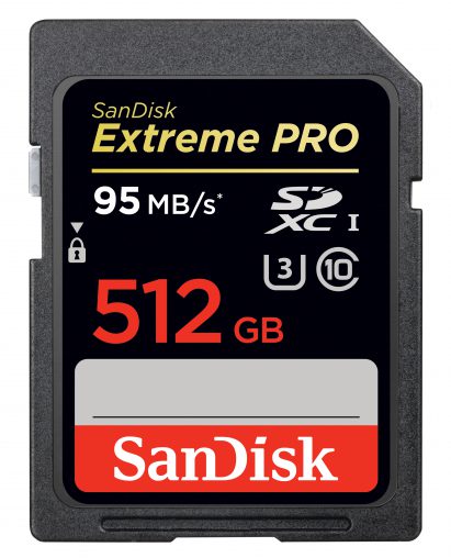 SanDisk 512GB Extreme PRO SDXC Card Eleven years after launching its first 512MB SD Card, SanDisk now has a 512GB card, which is ideal for professional videographers. It has a transfer speed of 95MB/second. RRP $1,150