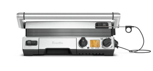 The Smart Grill Pro (BGR840BSS, RRP $349) from Breville folds out into barbecue mode and has an integrated temperature probe so users know when the meat is cooked as desired.