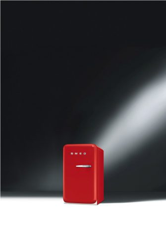 Available in panna, red and black, the Smeg FAB5 is the baby of the retro FAB family of refrigerators; it stands 730 millimetres high and 404 millimetres wide with a capacity of 40 litres.