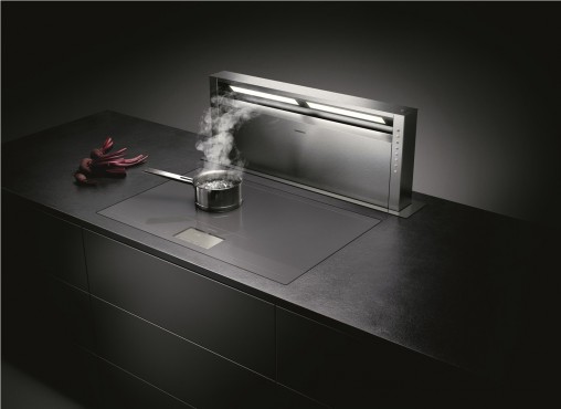 “Cooking is only part of the package. The premium customer wants complementary appliances such as ventilation to complete the kitchen. Our mindset is we want that package to be all Neff or Gaggenau appliances,” said Frances Lynch, Gaggenau & Neff Brand Manager, Sampford IXL. Pictured: Gaggenau AL400 Telescopic Table ventilation system.