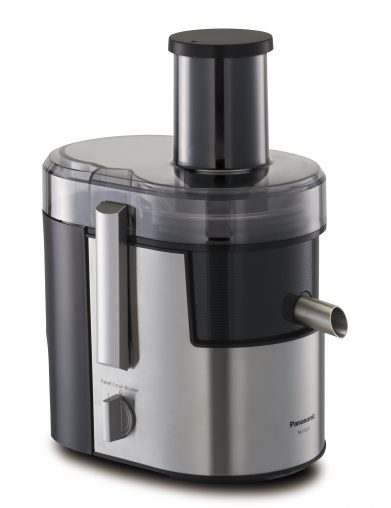 Panasonic’s new juicer (MJ-DJ01SST, RRP $249) is full of small details which make a user-friendly product such as a wide 75-millimetre diameter tube to reduce chopping time and a spout that rotates 120 degrees to fill many glasses without dripping.