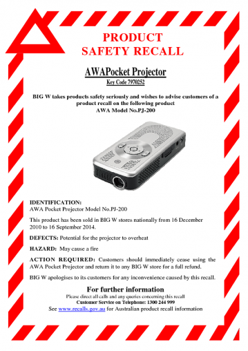 The AWA pocket project recall notice.
