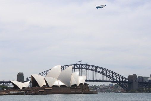 Appliances Online Blimp over Sydney Harbour yesterday. 