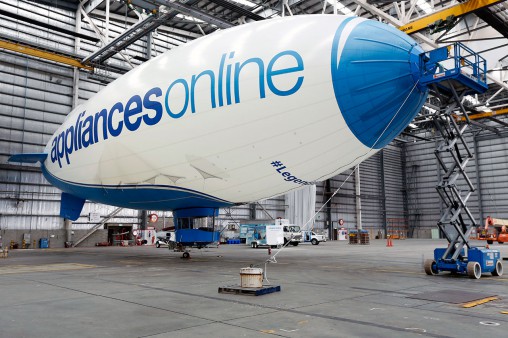 The Appliance Online Legandary Blimp in its hangar