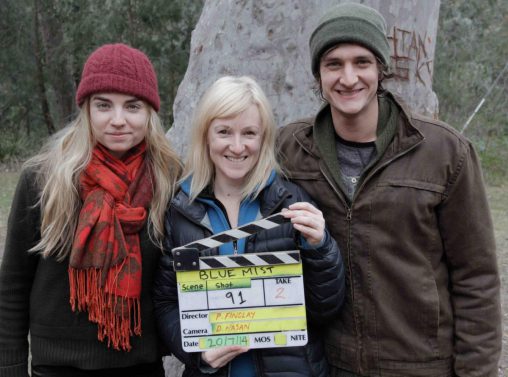 Findlay (centre) with actors Hayley Sullivan and Ryan Carter.