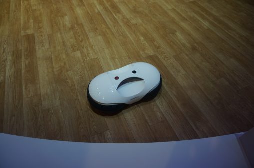 Looking like little frowny clouds, these Moneual Robot Vacuum Cleaners were at once cute and menacing.