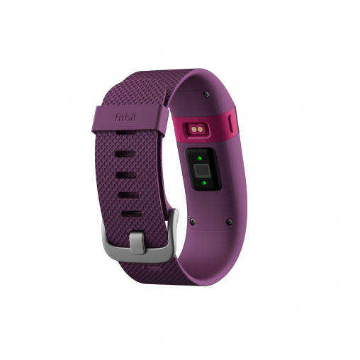 The Fitbit Charge HR in plum, with built-in heart rate monitor.