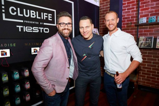 Audiofly CEO Dave Thompson and Tiësto with Matt Rowett.