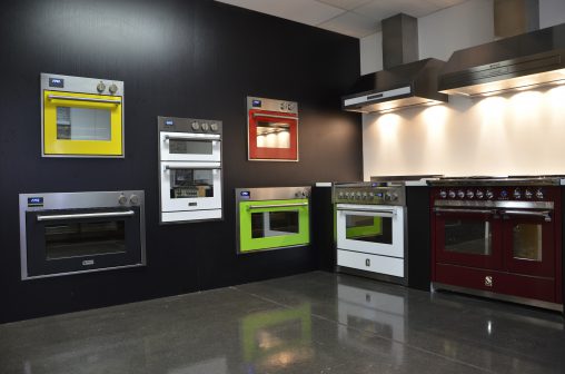 Colourful display of Steel ovens in the Arisit showroom.  
