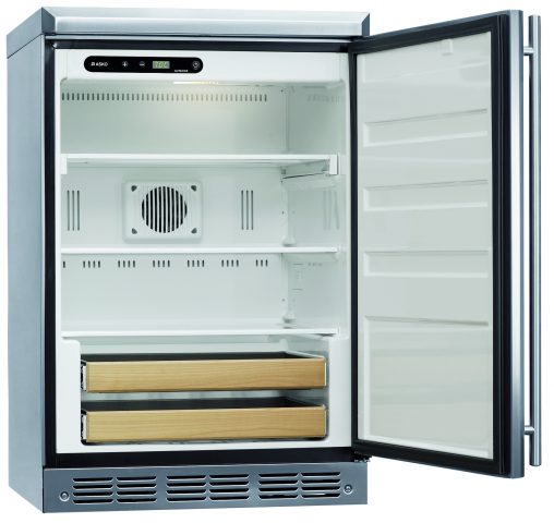 Asko outdoor fridge is part  beverage cooler, part wine cabinet.