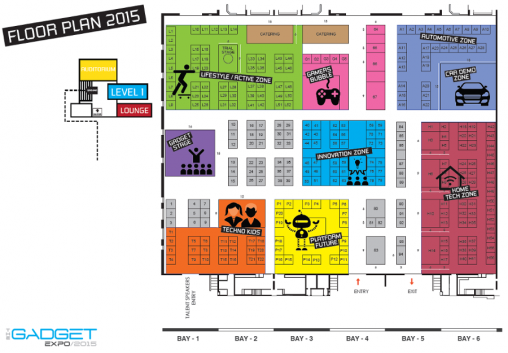 A mock floorplan for the The Gadget Show, outlining the different technology that will be presented.