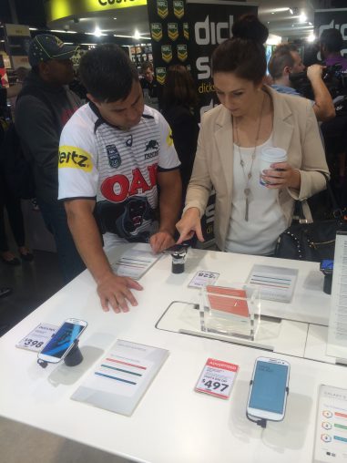 New Panthers recruit and premiership winning five-eight Jamie Soward checks out new Samsung Galaxy 4S Mini. 