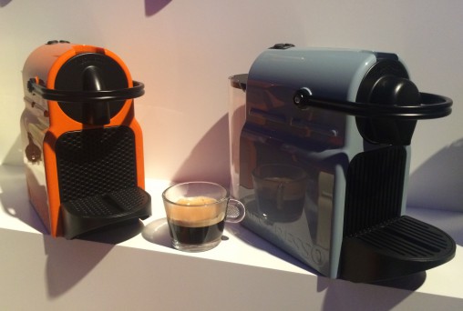 The limited edition Inissia colours: Summer Sun (De’Longhi) and Blue Sky (Breville)