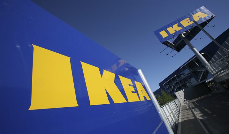 In this photo taken on June 18, 2008, the IKEA logo is shown on the side of the warehouse-sized store during the grand opening of New York City's first IKEA in the Red Hook section of Brooklyn. The Swedish retailer has applied to invest a total of Euro 1.5 billion ($1.2 billion) to open 25 stores in India, India's Commerce Ministry Anand Sharma said Friday, June 22, 2012. (AP Photo/Mark Lennihan)