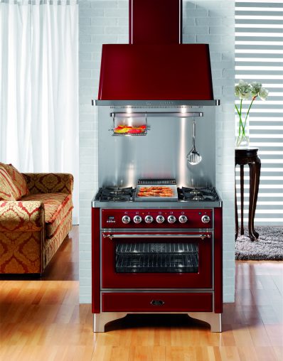 ILVE's Freestanding Cooker with Bronze Fittings (M90FDMP) is RRP $11,749 and the matching Majestic Series Canopy Rangehood is RRP $4,449.