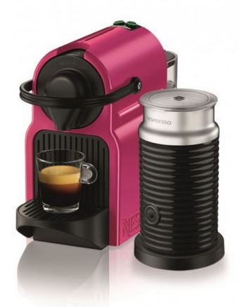 Nespresso Inissia in fuscia  This gorgeous new machine, distributed by Breville, has 25-second fast heat up, a foldable drip tray and comes bundled with an Aeroccino3 milk frothing device. RRP $249