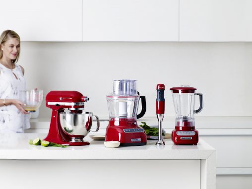 Selected KitchenAid appliances in a brilliant bold red.