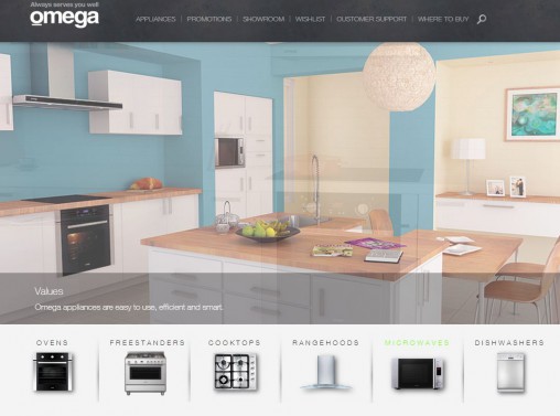 Screen capture of the new Omega Appliances website.