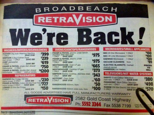 An ad for the Retravision store from April 2000.