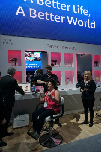 Panasonic set up a salon to give visitors at the show a chance to have their hair styled with Panasonic personal care appliances.