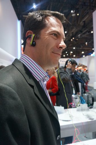 Richard Tassone model’s Panasonic’s bone-conducting headphones.