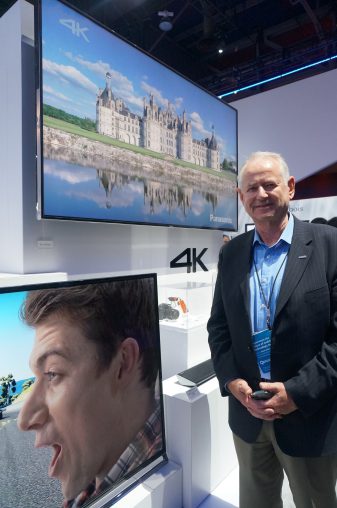 Panasonic Australia MD Steve Rust shows off part of the brand’s 4K range. 