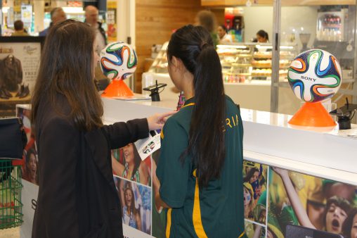 Staff at the kiosk wear Socceroos' stylings to connect with consumers.