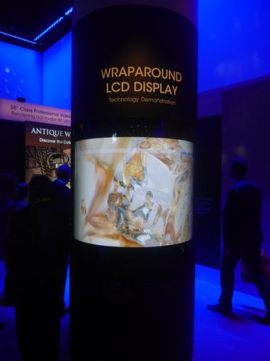 Sharp is focusing more and more on its B2B operations and this wraparound LCD display gives an indication as to the innovation coming out of the famous Japanese company. The picture looked crystal clear on this display, despite it being wrapped around a wide column.