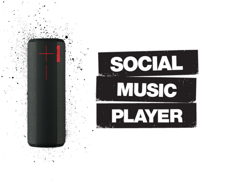 The UE Boom pictured with the 'Social Music Player' tag.