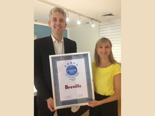 Breville's Sharon Lenzner receiving the Canstar Blue award