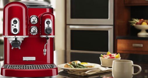 KitchenAid's coffee machines features its beautiful, trademark design lines.