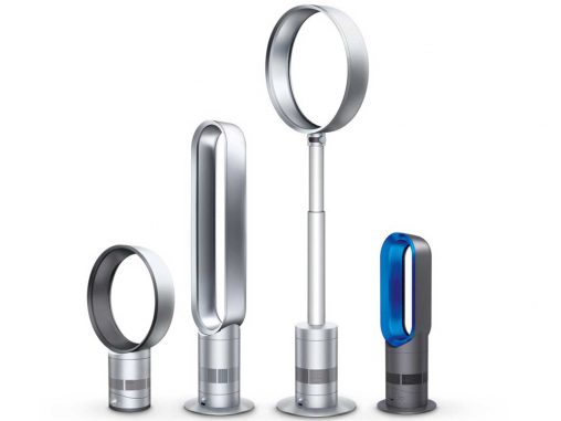 The three new Dyson Cool models: AM06 (RRP $449), AM07 (RRP $649) and AM08 (RRP $649); pictured with the previously released Dyson Hot + Cool (AM05).