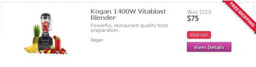 A screenshot of Kogan.com today show's the Kogan 1400W Vitablast blender as sold out