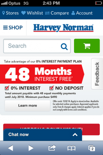 Harvey Norman mobile site