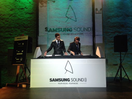 Flight Facilities perform at the Samsung audio launch.  