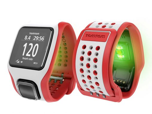 Runner Cardio GPS sport watch which monitors heart rate by shining light through the skin.
